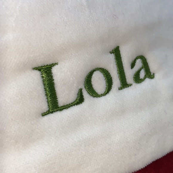 Pottery Barn Lola Christmas Holiday Stocking Red Cream 14 inch - Picture 7 of 9